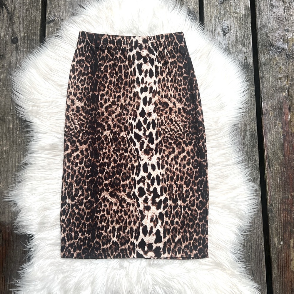 Brown Leopard Midi Skinny Pencil Skirt NWOT